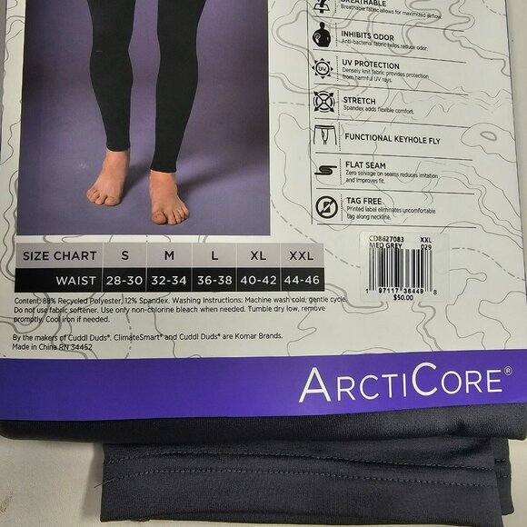 Cuddl Duds ArctiCore Performance Baselayer Thermal Pants Men's XXL (44-46) Gray - Picture 6 of 6